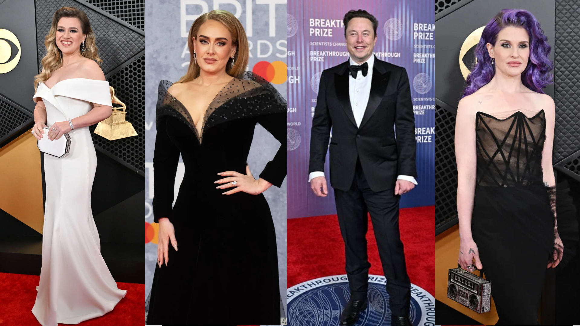 Celebrities Kelly Clarkson, Adele, Elon Musk, Kelly Osbourne looking slim on red carpets after using a weight loss drug like ozempic or semaglutide